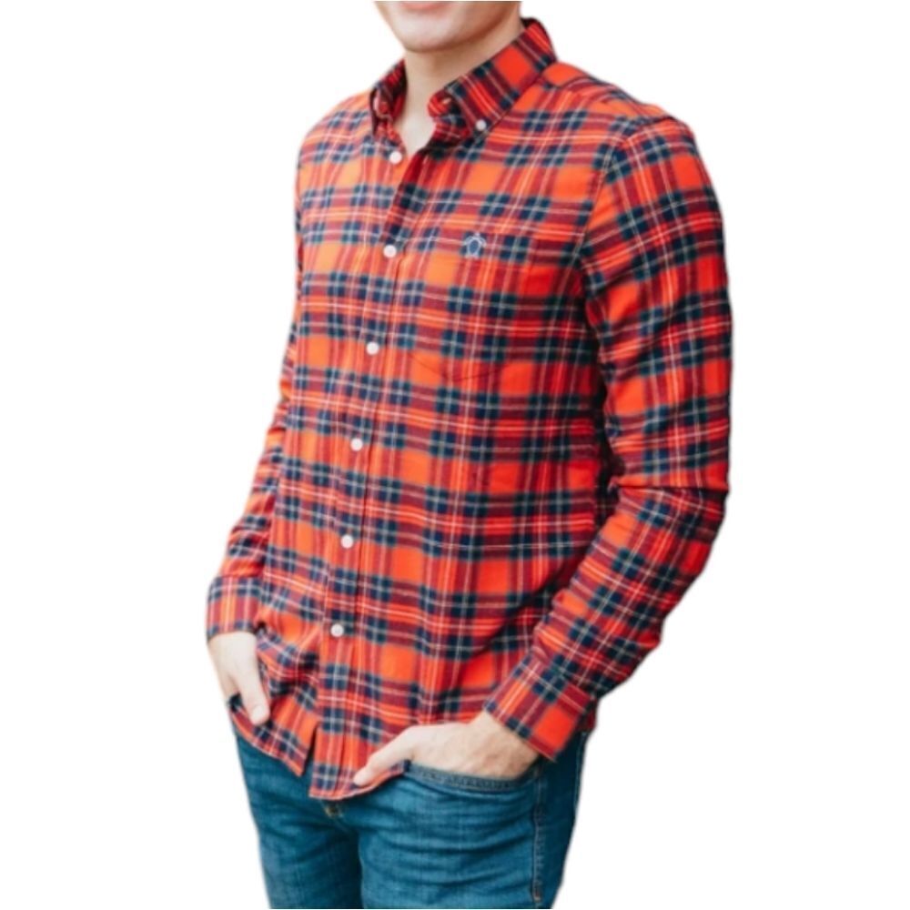 Simply Southern Men's Red Plaod Cotton Fannel Button Down Shirt